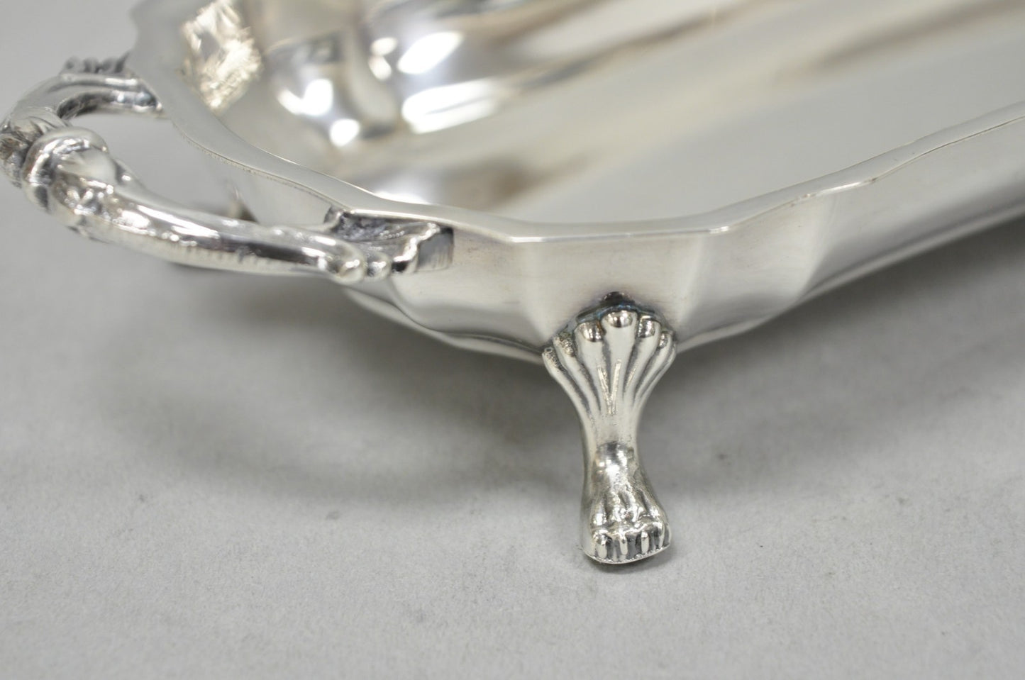 Vintage English Regency Silver Plated Paw Foot Scalloped Narrow Trinket Dish