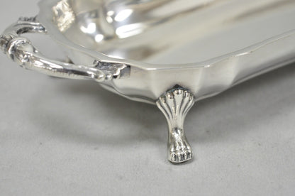 Vintage English Regency Silver Plated Paw Foot Scalloped Narrow Trinket Dish