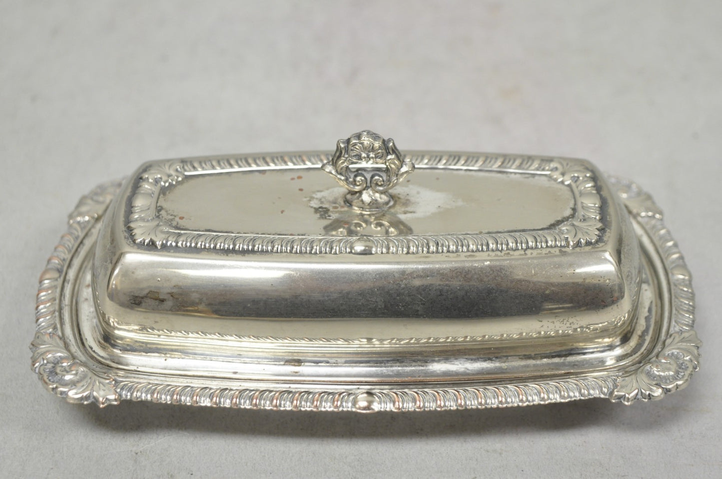 Vintage Victorian Silver Plated Repousse Covered Butter Dish w/ Glass Liner