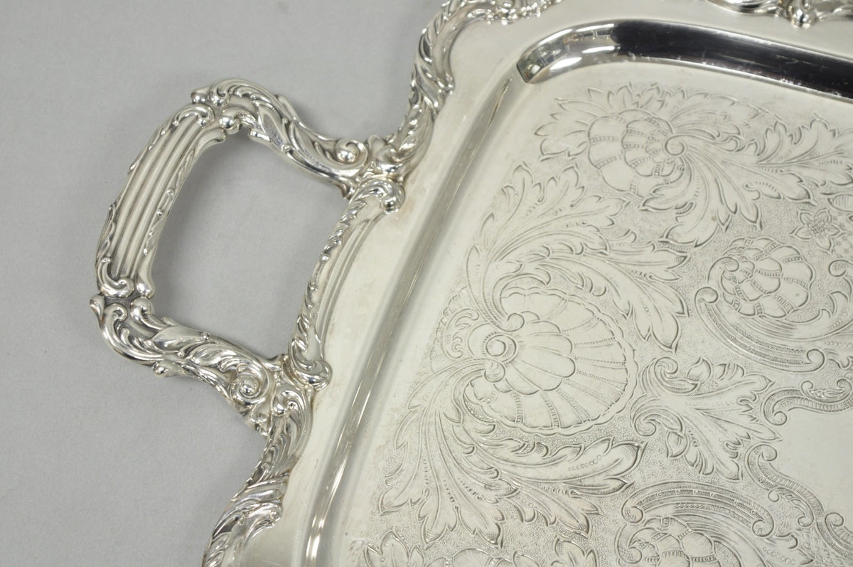 Vintage WM A Rogers Victorian Silver Plated Twin Handle Serving Platter Bar Tray