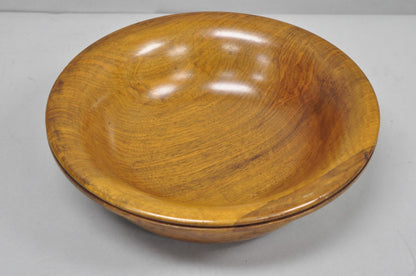 Vintage Mid Century Modern Turn Carved Double Rim Walnut Wooden Salad Fruit Bowl