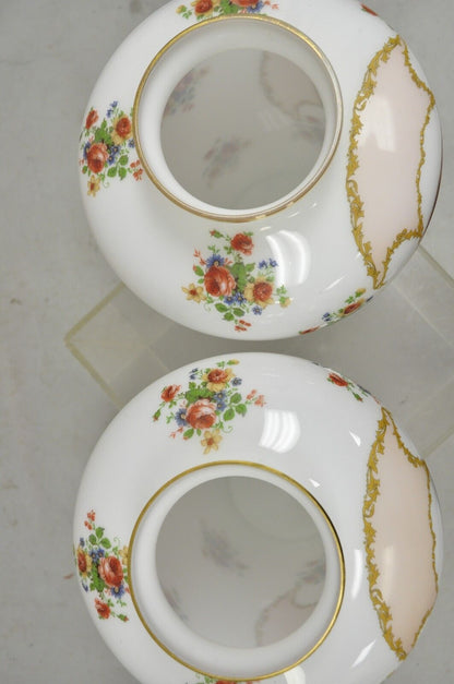 Vintage French Style Large White Blown Glass Transfer Scene Jar Vases - a Pair