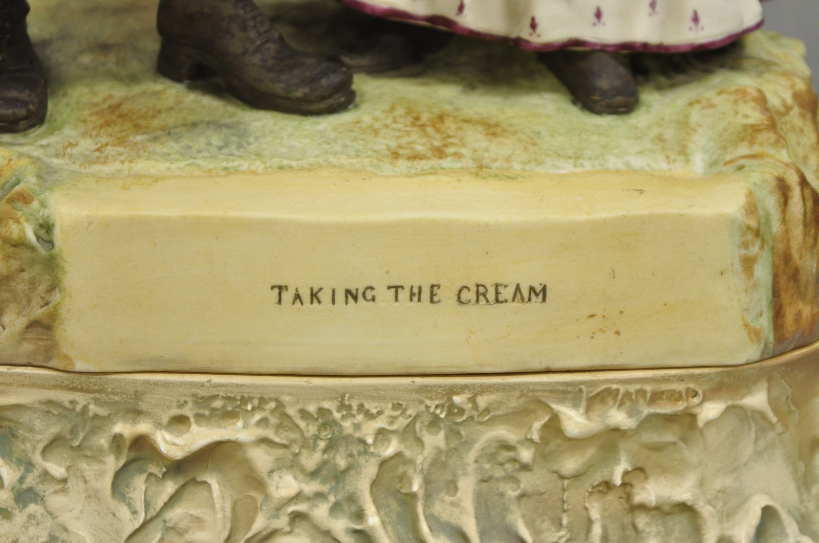 Antique Large Victorian Bisque "Taking The Cream" Porcelain Figure Table Lamp