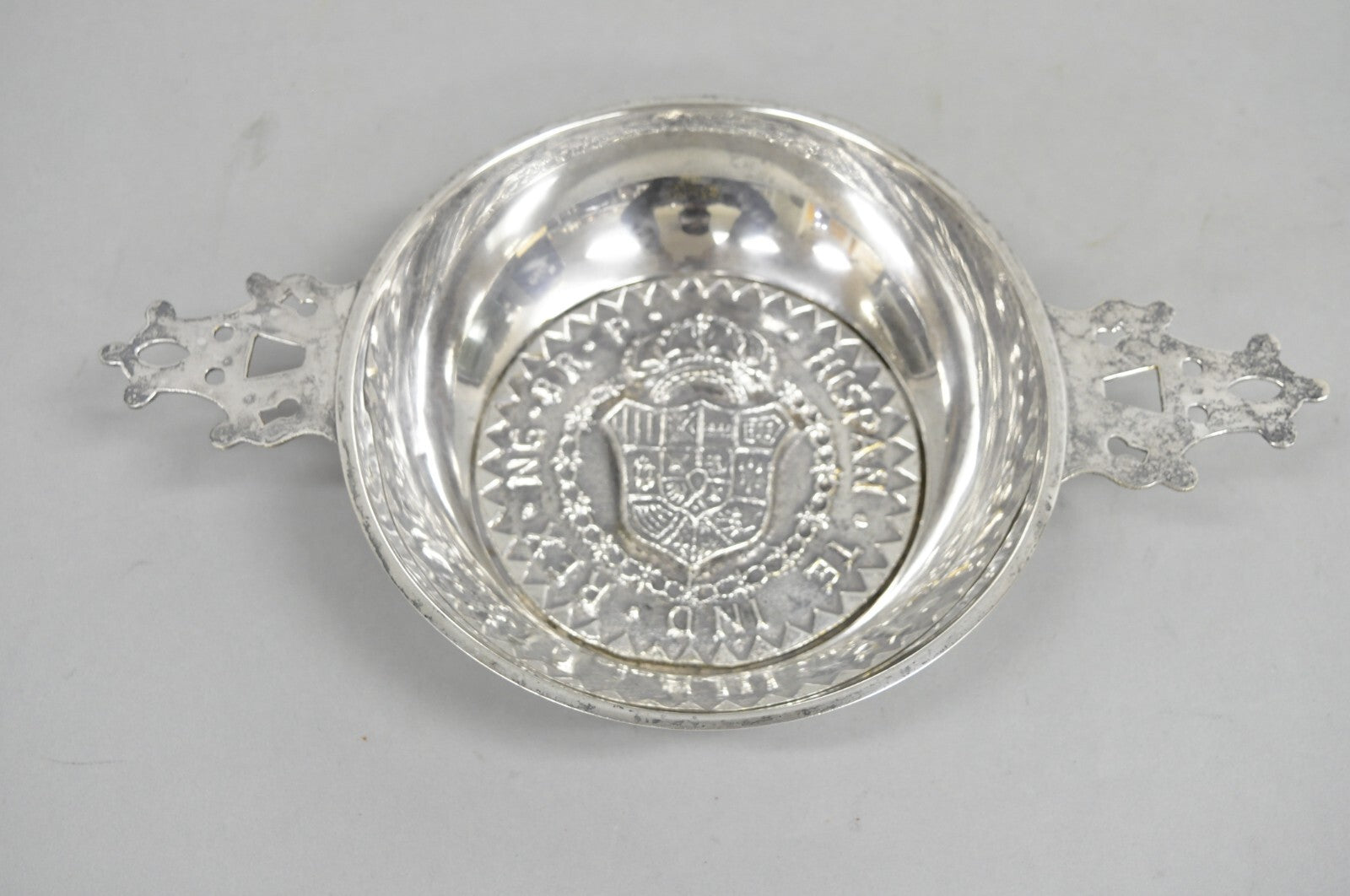 Vintage Spanish Renaissance Silver Plated Coat of Arms Communion Cup Bowl