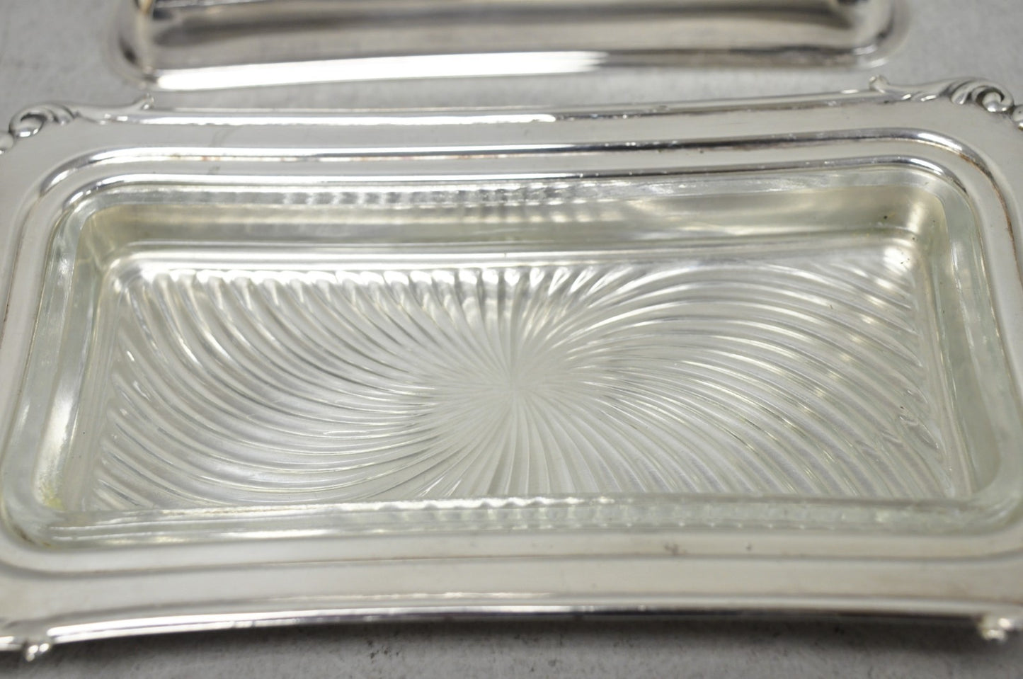 Vintage Crescent Victorian Silver Plated Covered Butter Dish w/ Glass Liner