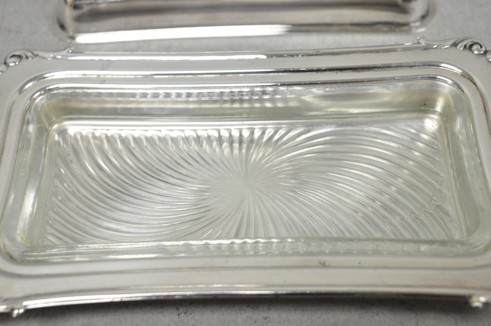 Vintage Crescent Victorian Silver Plated Covered Butter Dish w/ Glass Liner