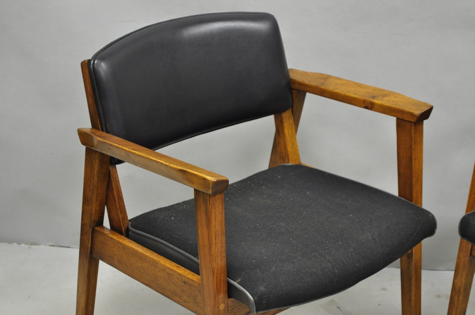 Vintage Boling Chair Co Mid Century Modern Walnut Lounge Arm Chairs (A) - Pair