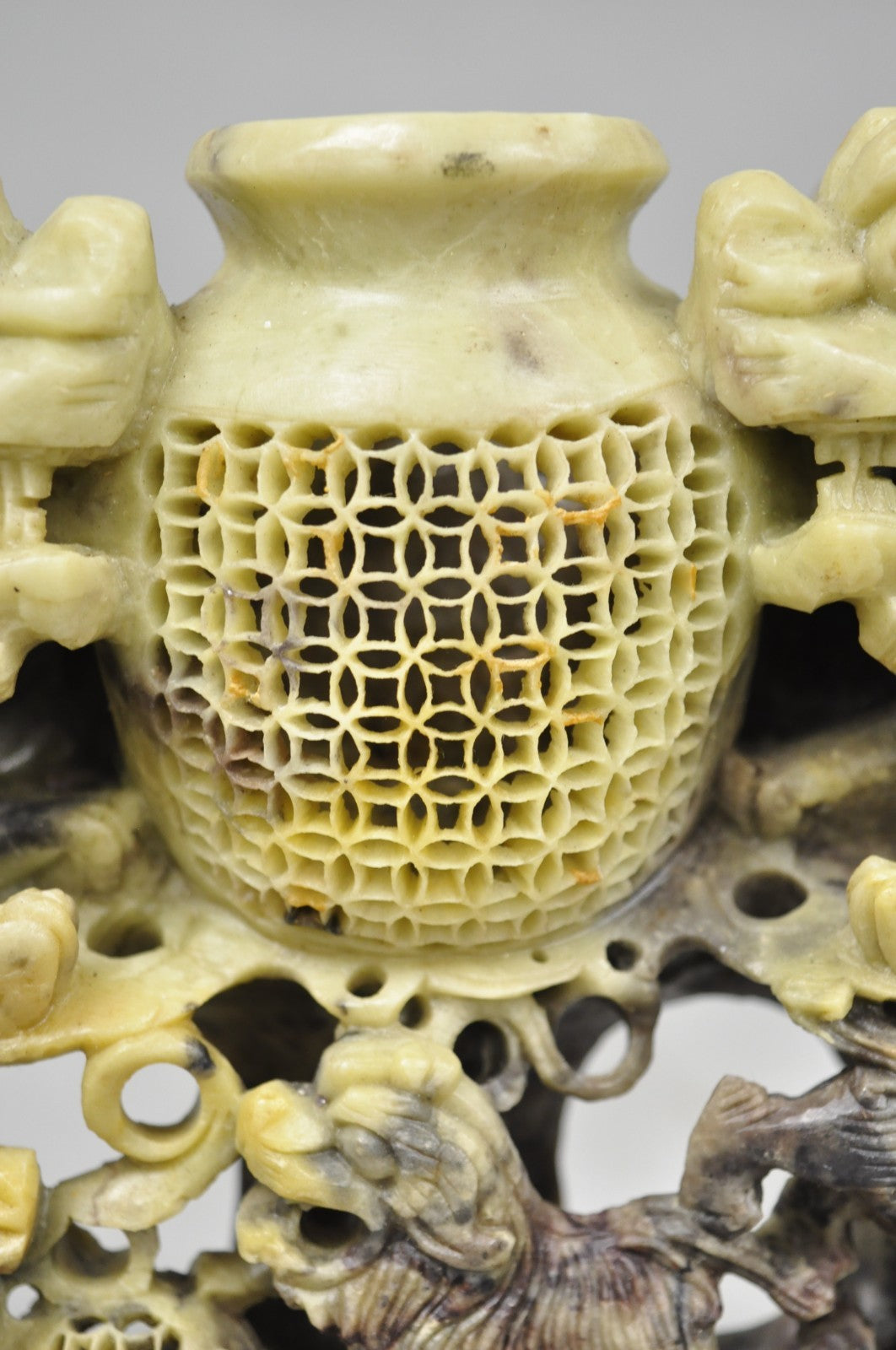 Vintage Chinese Carved Soapstone Foo Dog Figural Incense Burner Sculpture