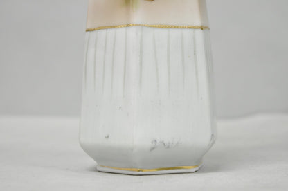 Antique Nippon Twin Handled Pink Hand Painted Porcelain Hexagon Gold Rimmed Vase