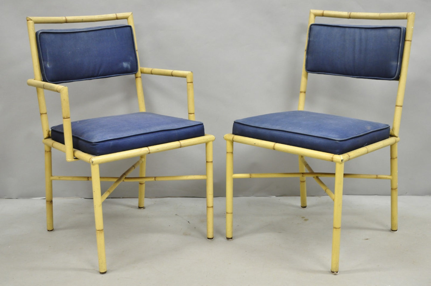 Vintage Chinese Chippendale Metal Cast Aluminum Faux Bamboo Dining Set 7 Pc Set