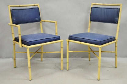 Vintage Chinese Chippendale Metal Cast Aluminum Faux Bamboo Dining Set 7 Pc Set