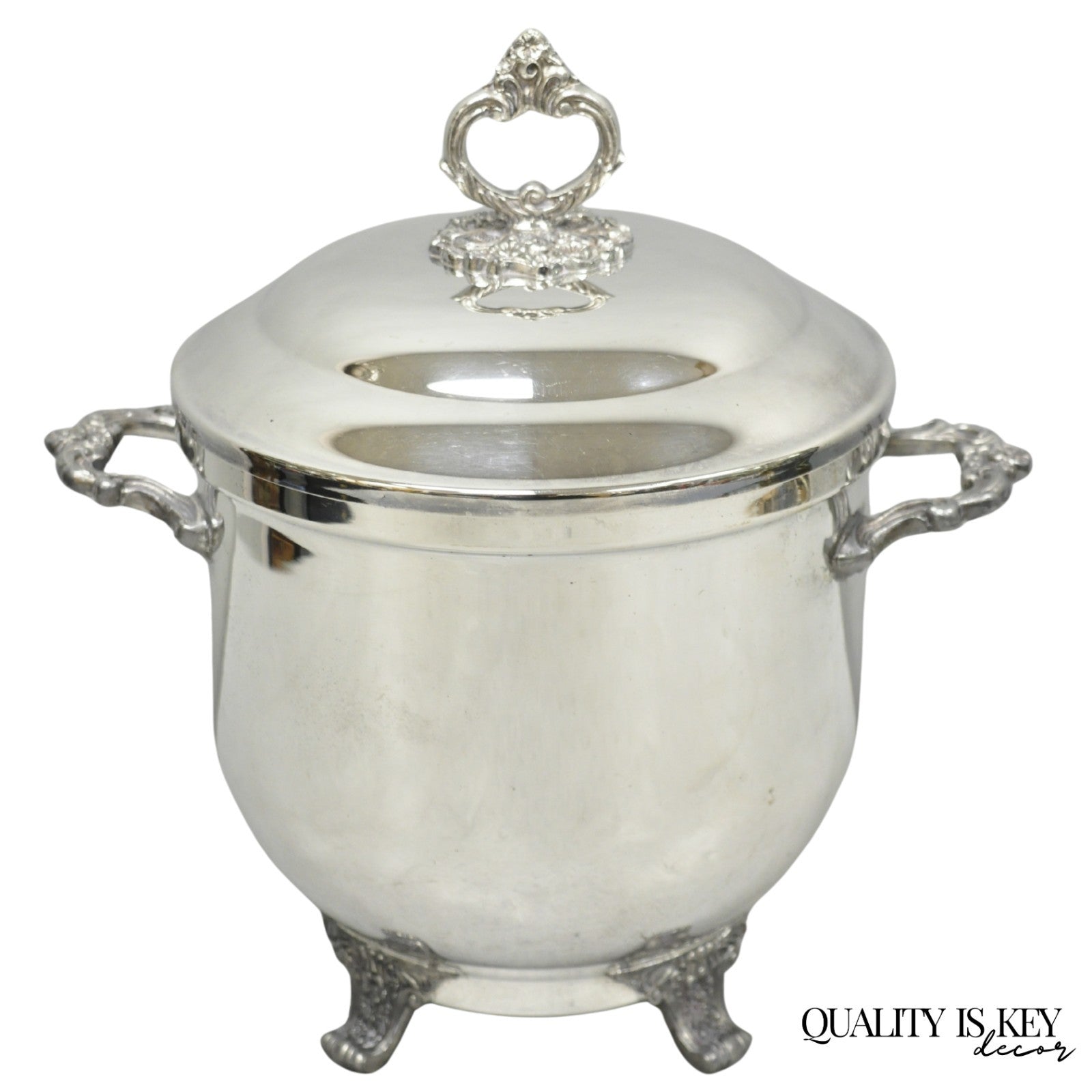 Vintage Victorian Silver Plated Footed and Covered Lidded Bar Ice Bucket