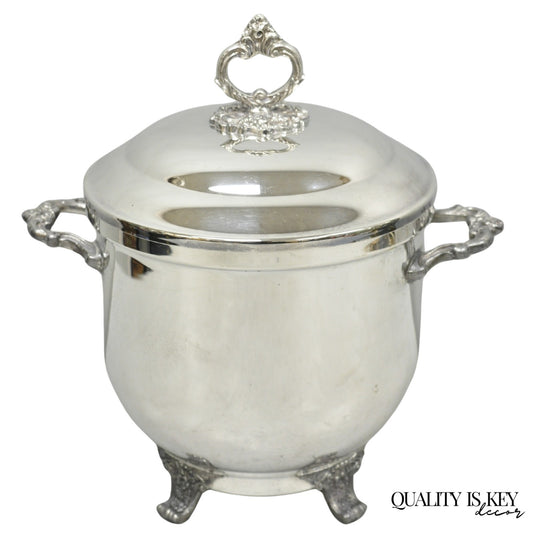 Vintage Victorian Silver Plated Footed and Covered Lidded Bar Ice Bucket