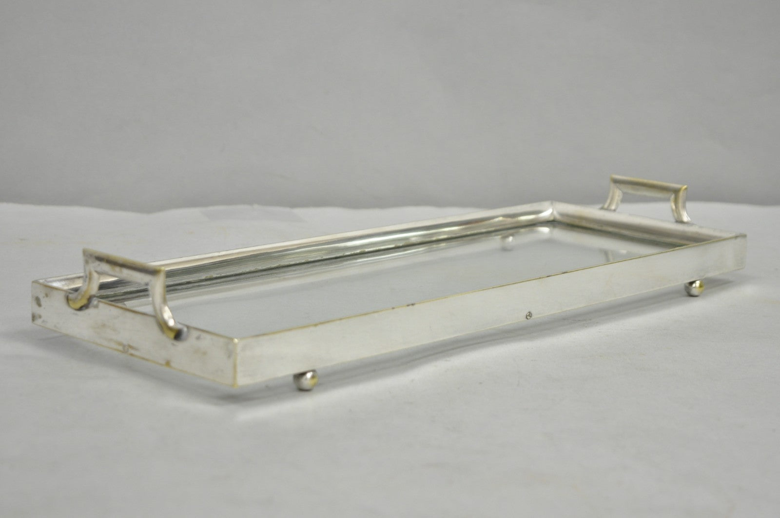 Art Deco Austrian Silver Plated Cut Glass Casket Trinket Box Set w/ Tray - 3 Pcs