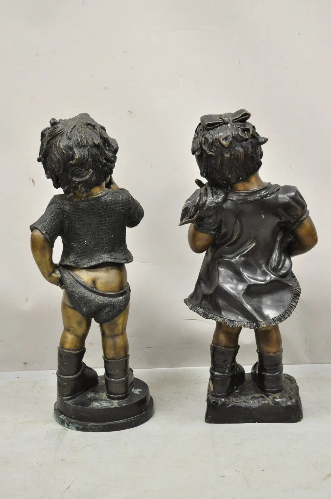 Victorian Style Cast Bronze 29" Little Boy and Girl Statue Figure - a Pair