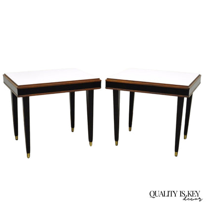 Vintage Mid Century Modern Black & White Rectangular Laminate End Tables - Pair