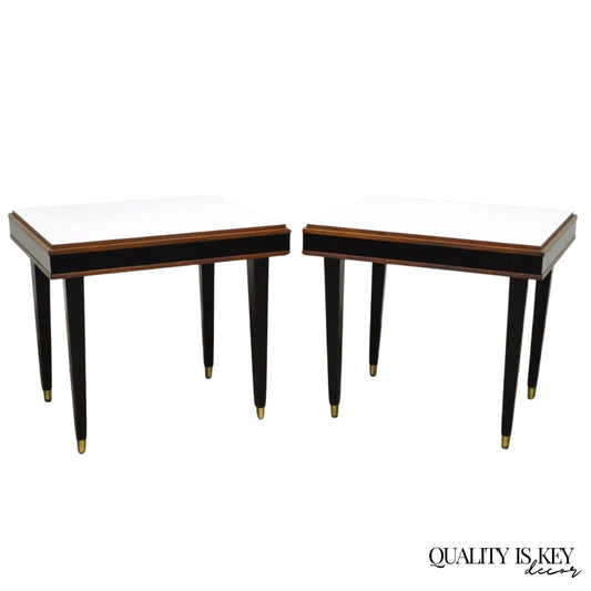 Vintage Mid Century Modern Black & White Rectangular Laminate End Tables - Pair