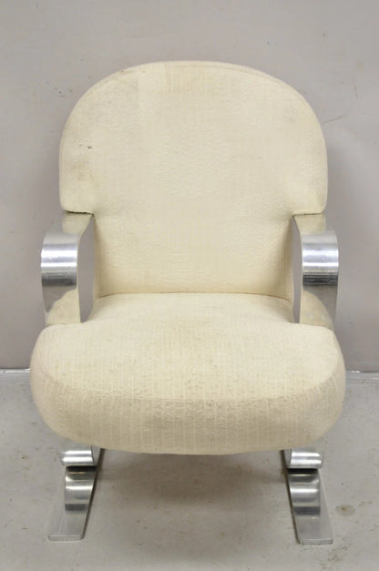 Vintage Mid Century Modern Aluminum Flat Bar Ski Base Cantilever Lounge Chair
