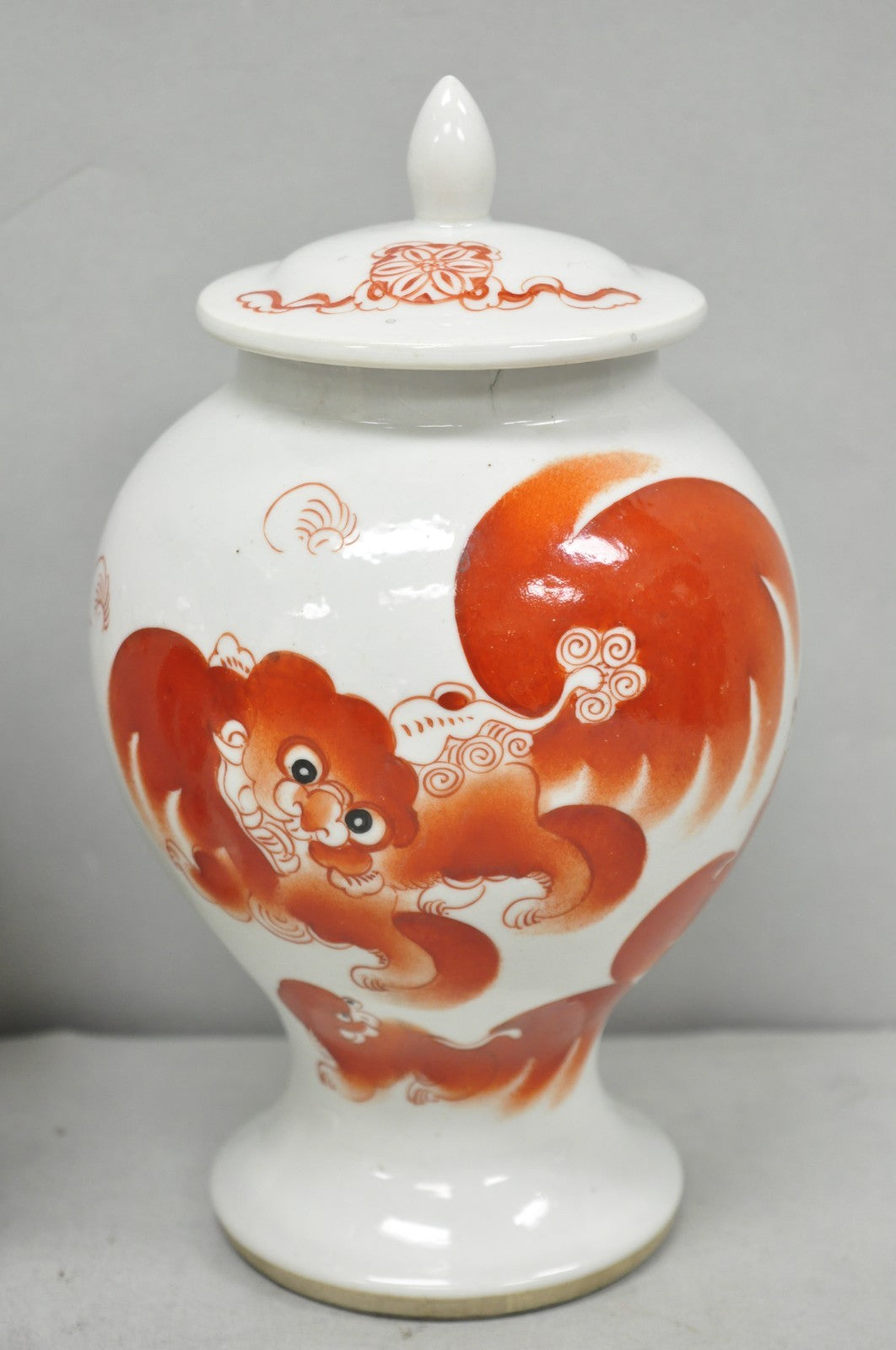 Vintage Chinese Hand Painted Foo Dog Porcelain Covered Ginger Jar - a Pair