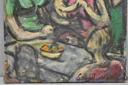 Vintage 1960s Samuel Heller "Women with Child" Oil on Canvas Painting, Signed