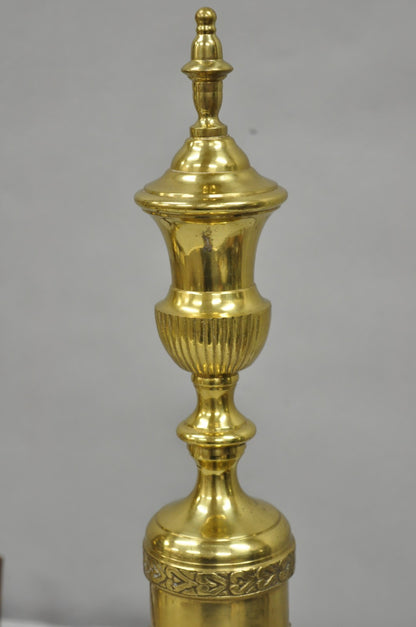 Antique French Empire Style Brass Paw Foot Column Cast Iron Andirons - a Pair