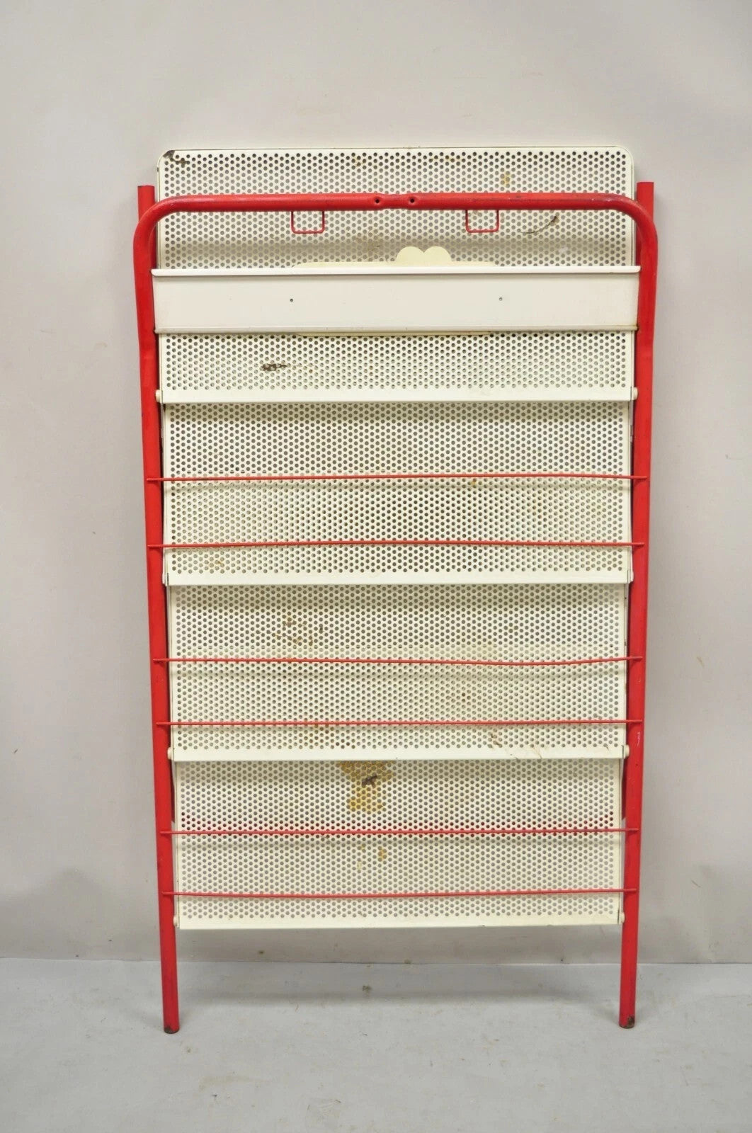 Vintage Hostess Red Metal Perforated 4 Shelf Folding Display Shelf Stand