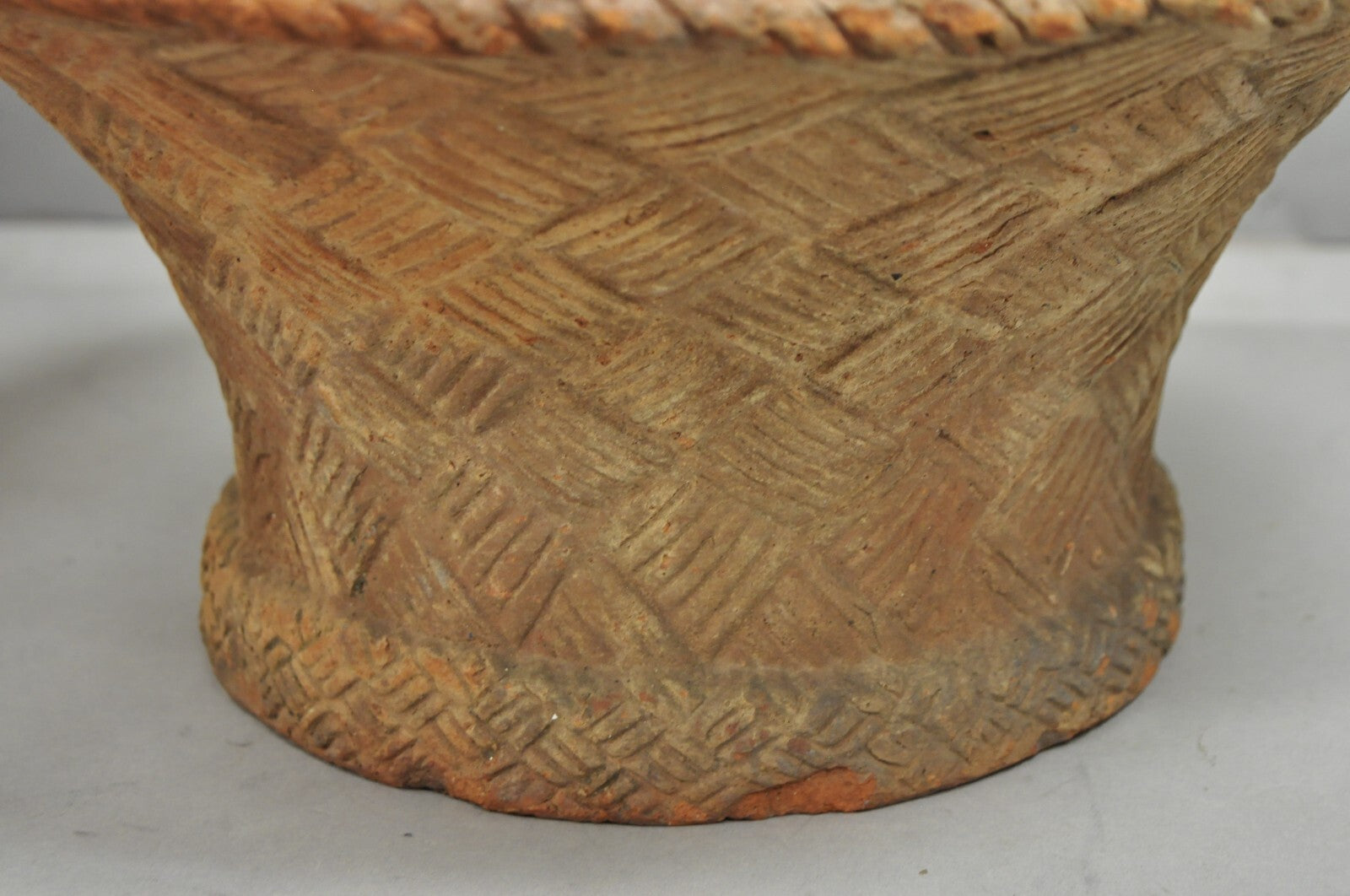 Vintage Carbone Terracotta Pottery Basket Weave 16" Garden Planter Pot - a Pair