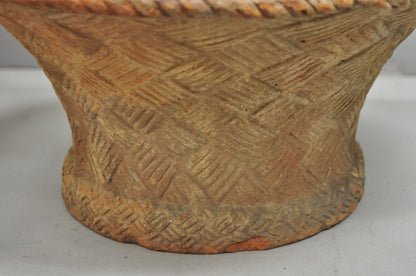 Vintage Carbone Terracotta Pottery Basket Weave 16" Garden Planter Pot - a Pair