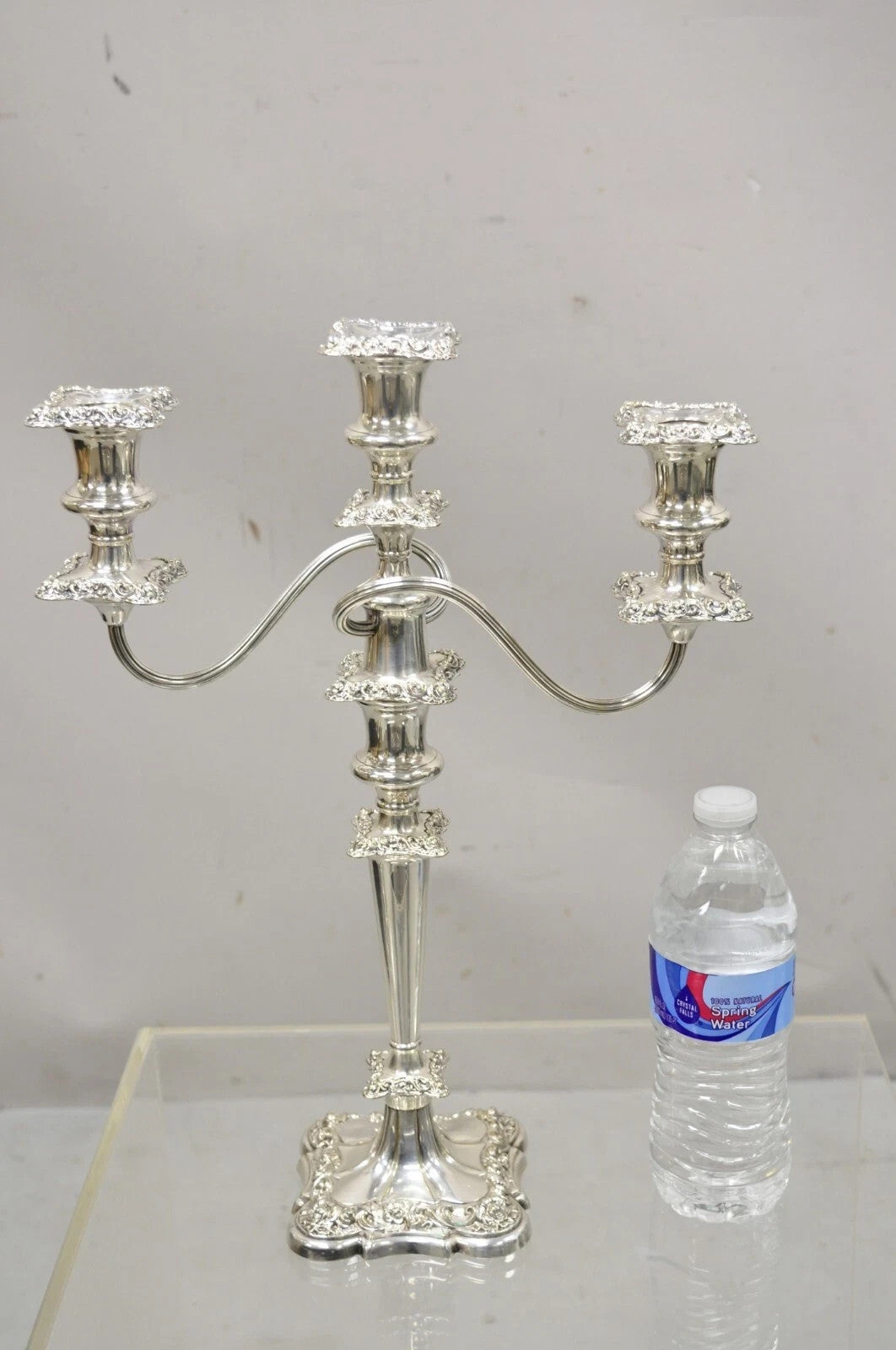 Antique Gorham Floral Repousse Twin Arm Silver Plated Candlestick Candelabra