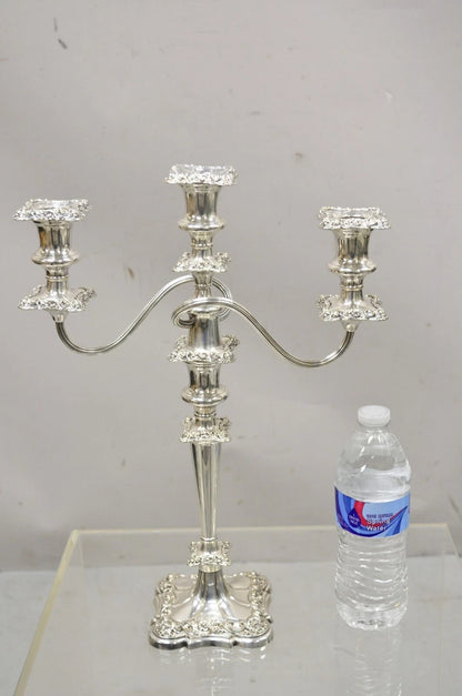 Antique Gorham Floral Repousse Twin Arm Silver Plated Candlestick Candelabra