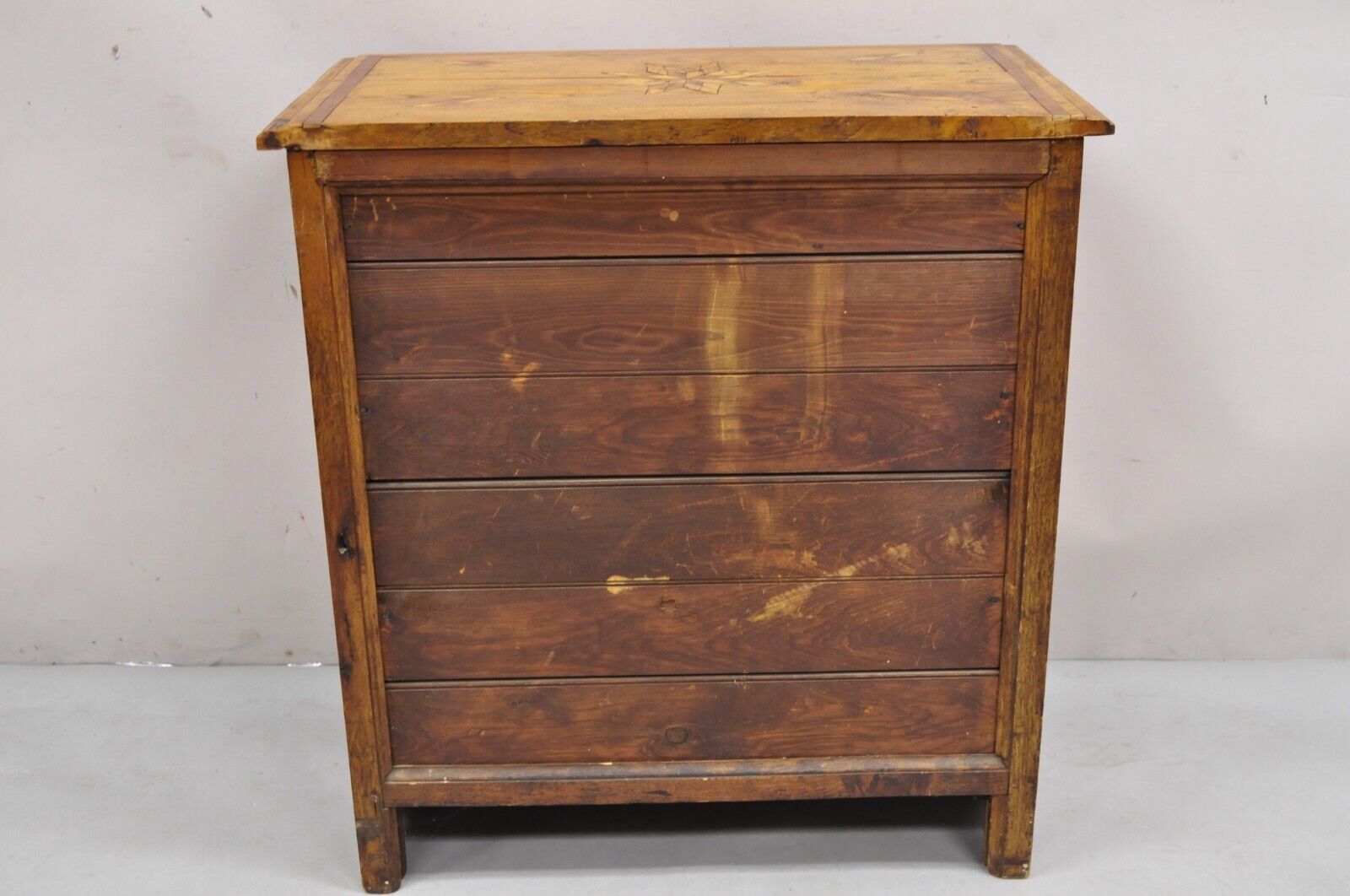 19th C American Primitive Arts & Crafts Marquetry Inlay Dresser Chest of Drawers