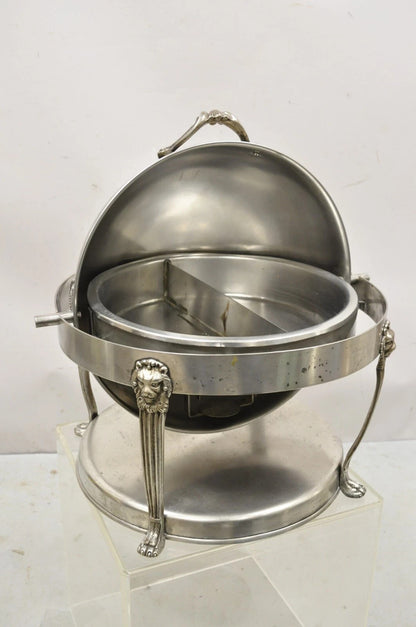 Vintage Regency Silver Plated Steel Round Catering Serving Chafing Dish w/ Lions