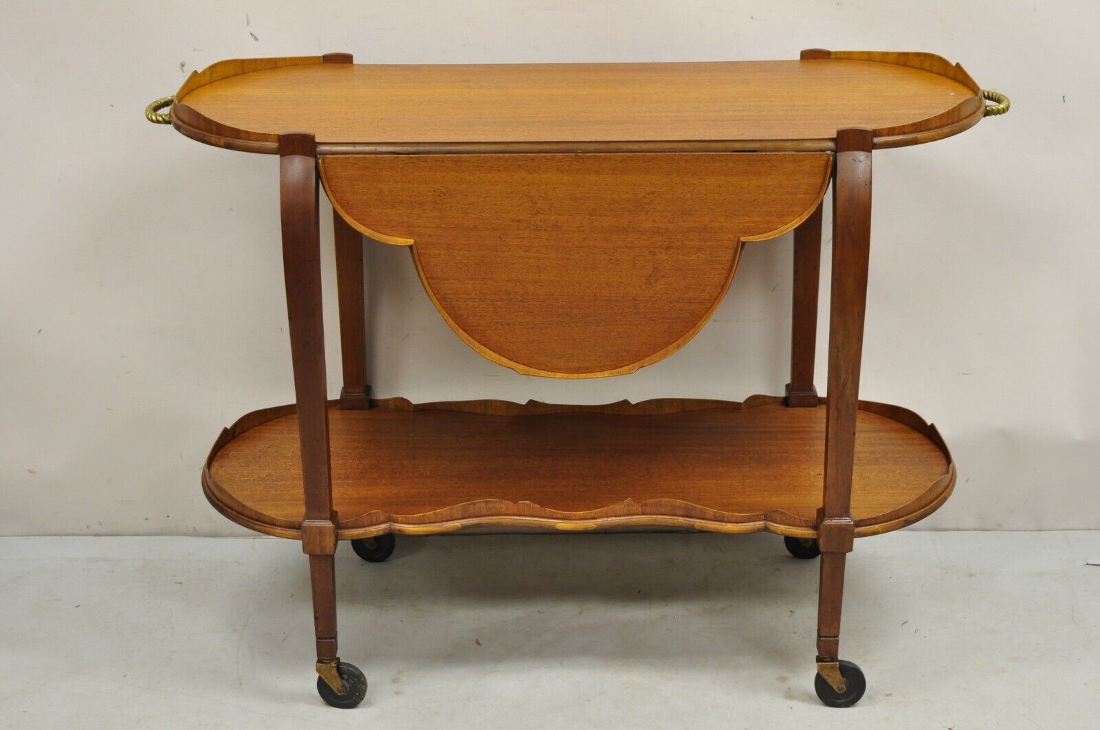 Vintage Regency Style Mahogany Drop Leaf Rolling Server Cart Buffet.