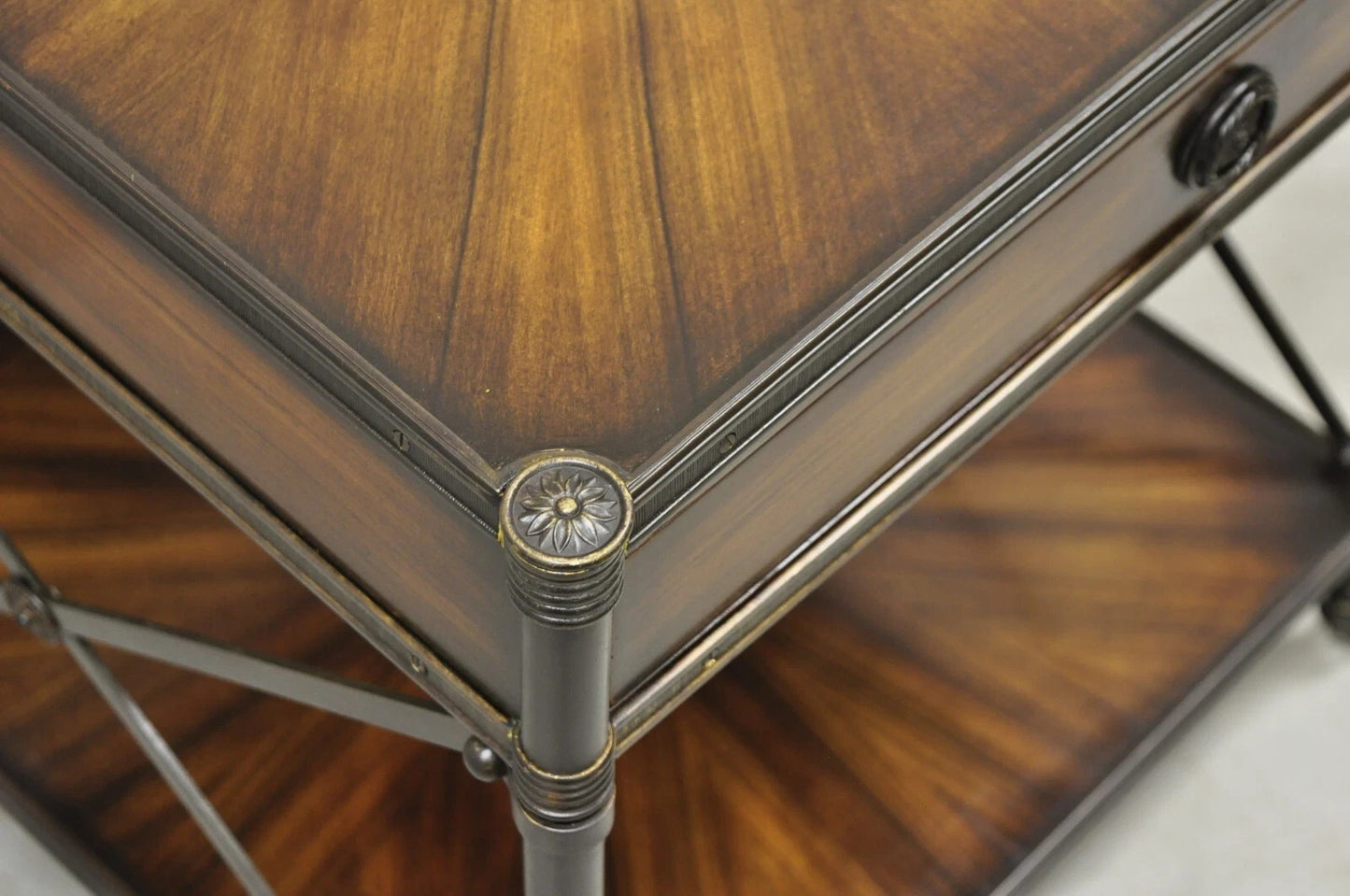 Industrial Style Iron and Wood X-Frame One Drawer Square Modern Side End Table