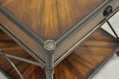 Industrial Style Iron and Wood X-Frame One Drawer Square Modern Side End Table
