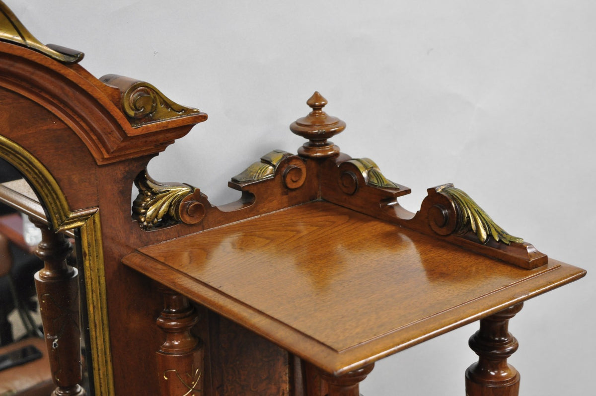 Antique Victorian Burl Walnut Slant Front Secretary Writing Desk with Mirror