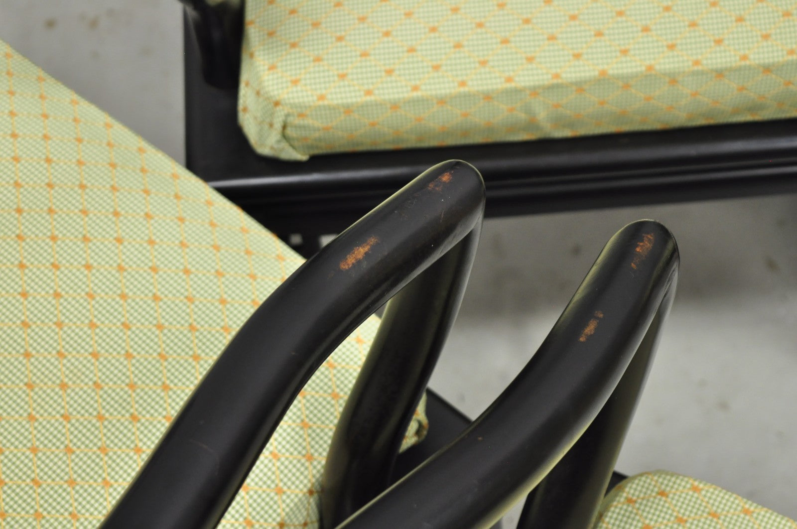 Vintage Oriental Ming Style Ebonized Horseshoe Lounge Chairs by Century (B) Pair