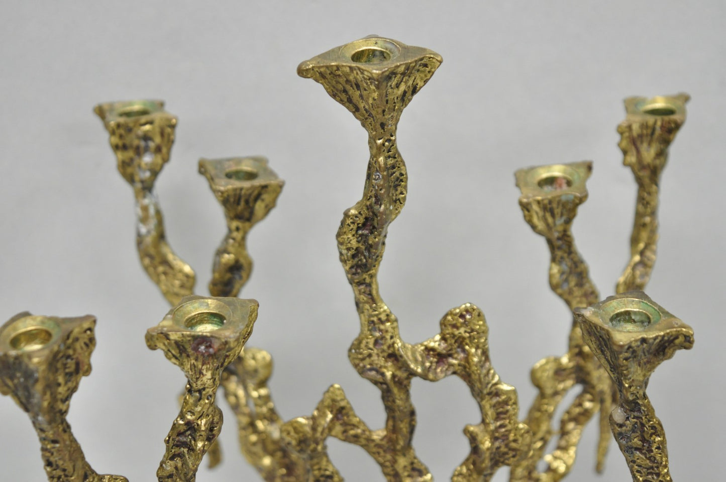Vintage Mid Century Modern Brutalist Brass Judaica Candelabra by Wainberg
