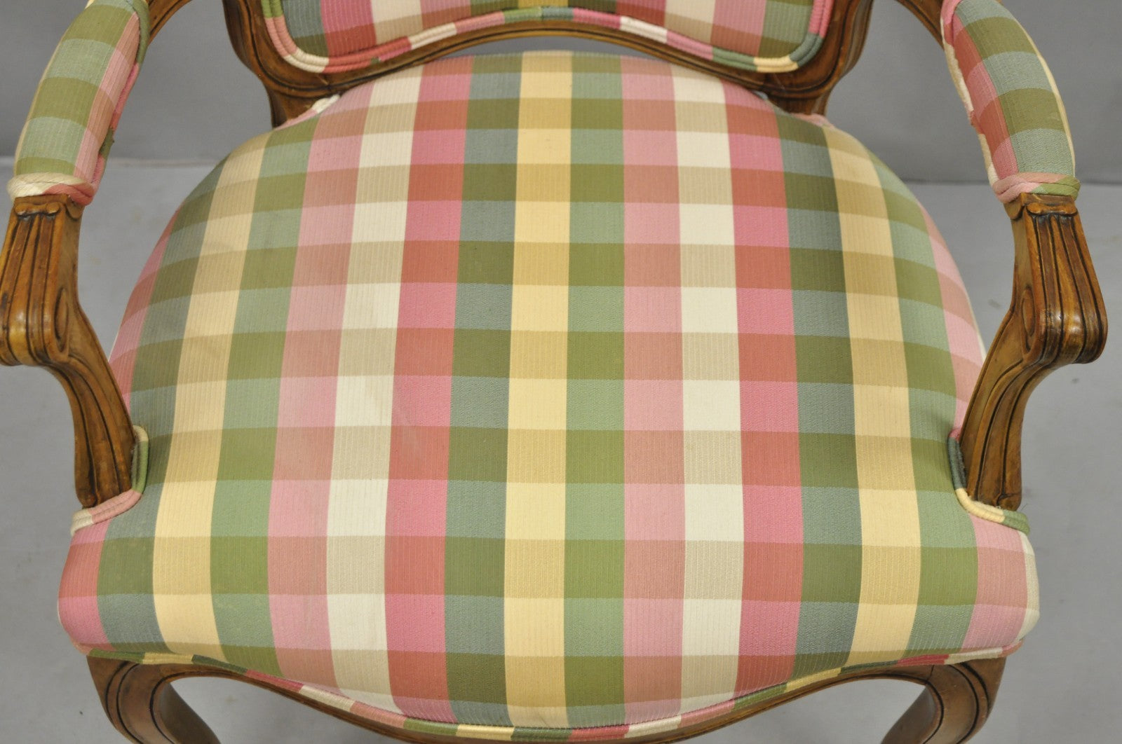 Vintage French Country Louis XV Style Plaid Arm Chair by Simon Loscertales Bona