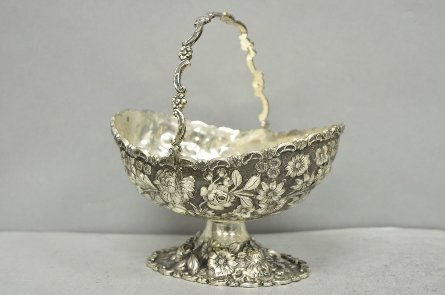 Antique Victorian Japanese Silver Plated Rose Flower Repousse Nut Bowl Dish