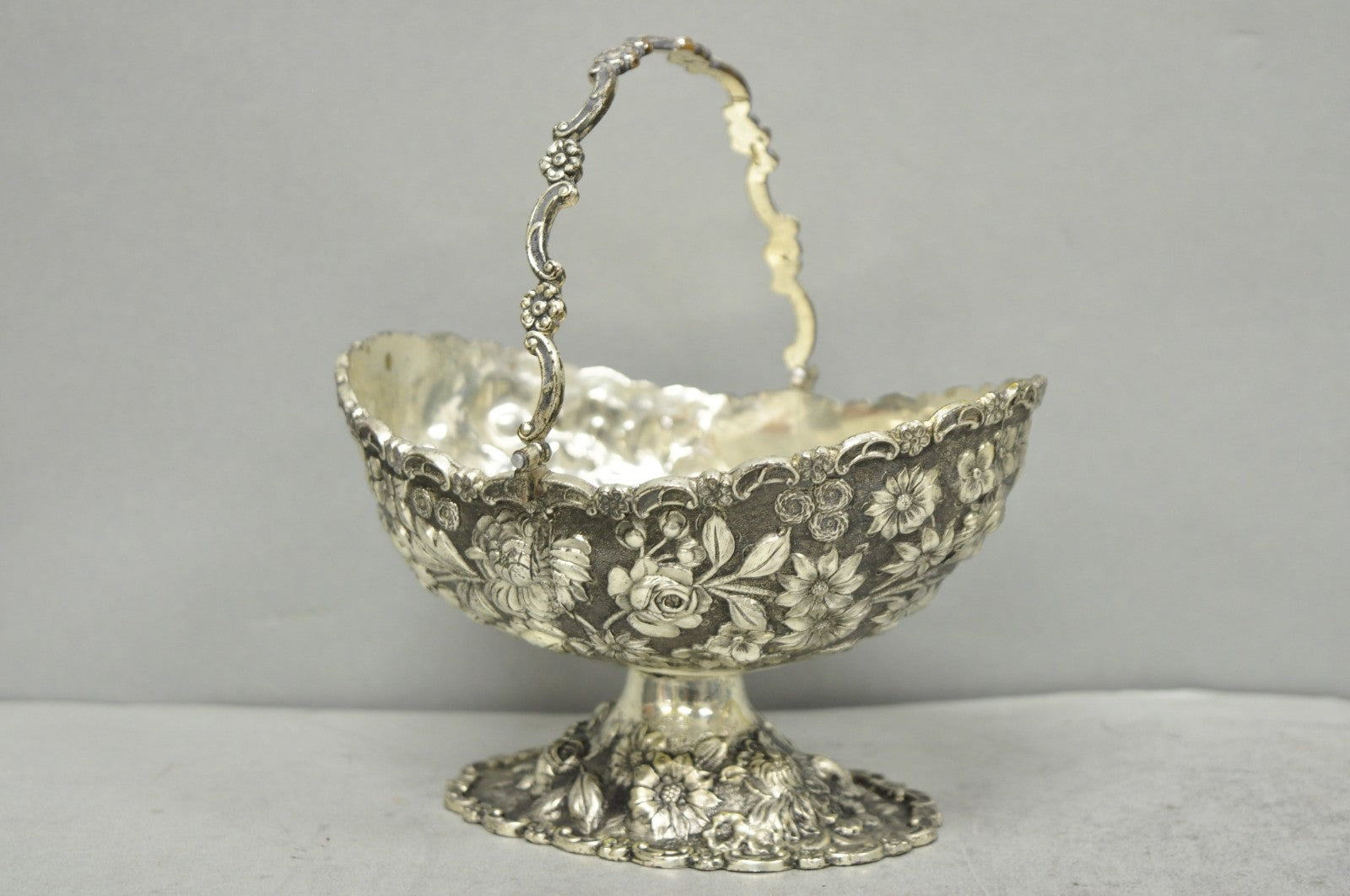 Antique Victorian Japanese Silver Plated Rose Flower Repousse Nut Bowl Dish