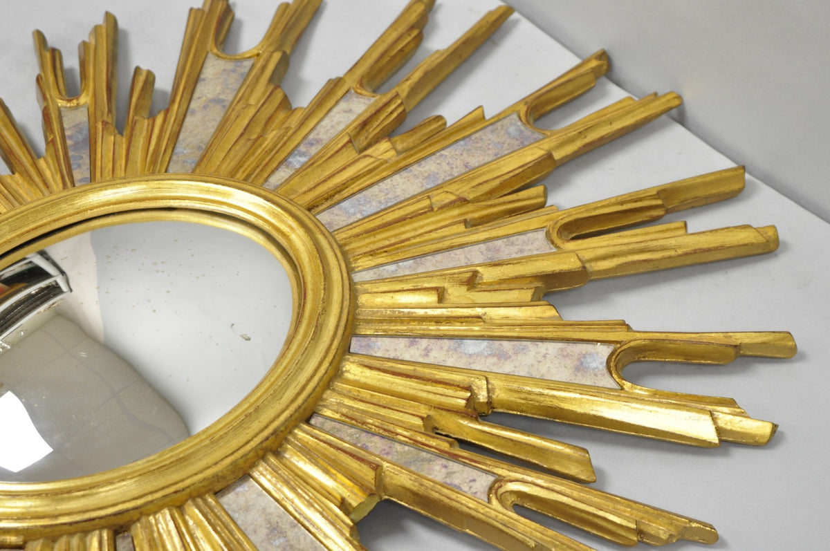 Vintage Italian Hollywood Regency Gold Gilt Sunburst Convex Bullseye Wall Mirror