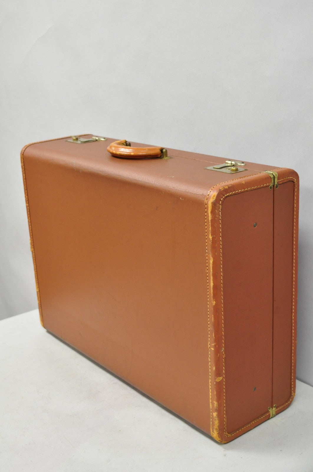 Vintage Art Deco Brown Hard Shell 24" Travel Suitcase Luggage w/ Fitted Interior