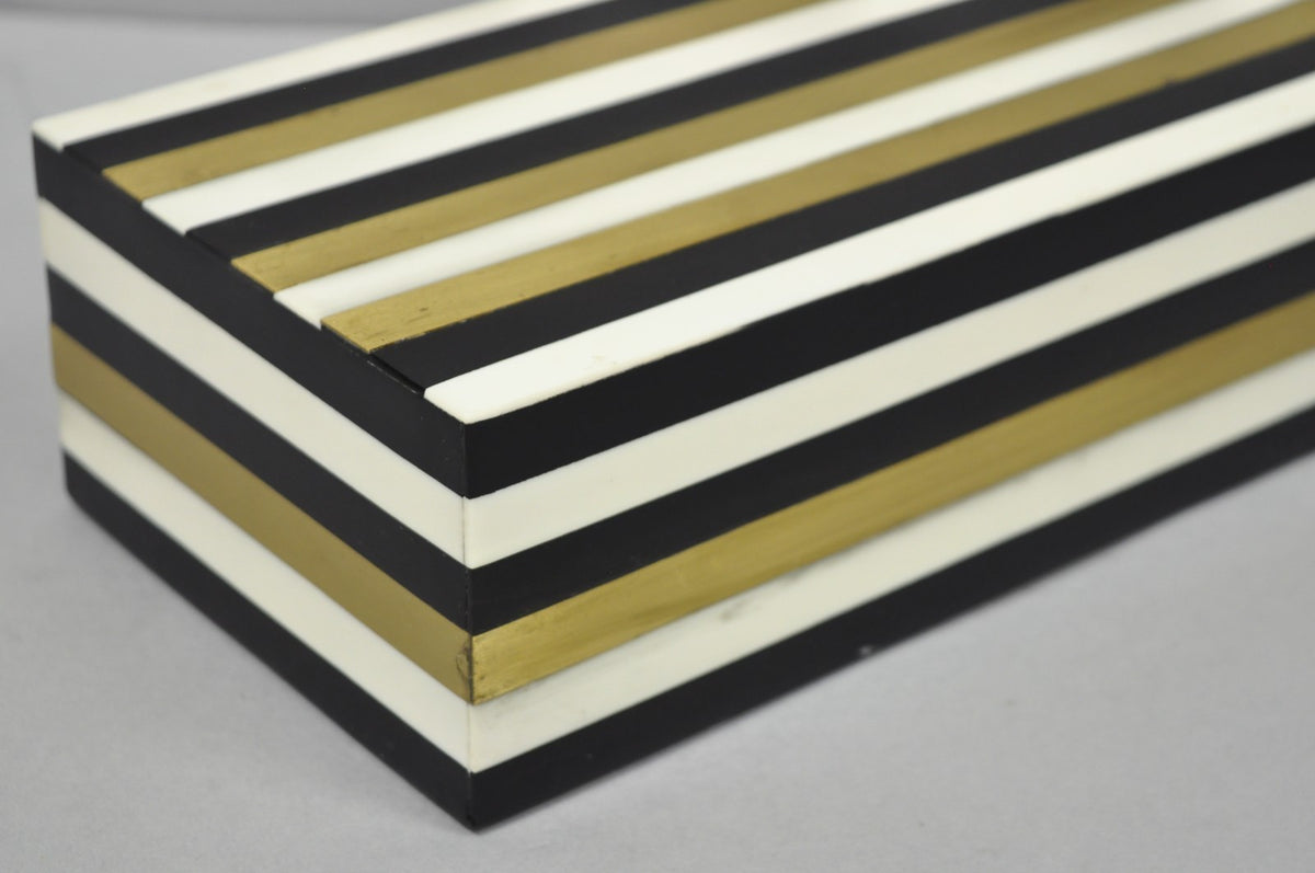 Modern Black White & Gold Bone & Brass Inlay Jewelry Trinket Box by Current Home