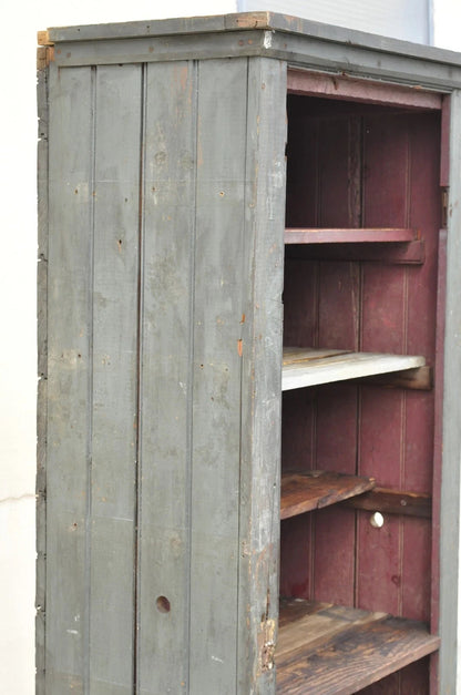 Antique American Primitive Blue Green Distress Painted Bookcase Cupboard Cabinet