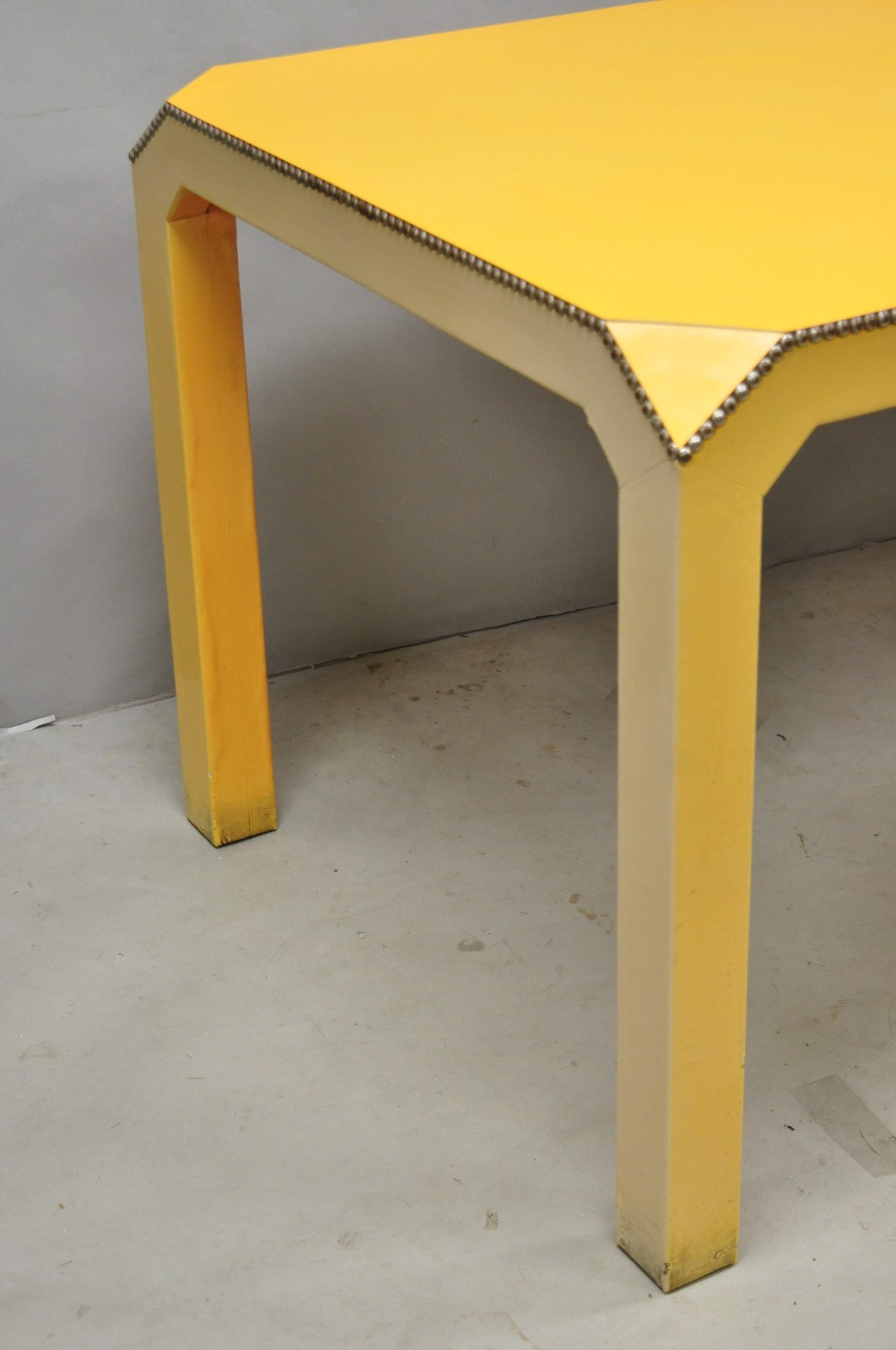 Vintage Hollywood Regency Orange Vinyl Laminate Parsons Style Dining Table Desk