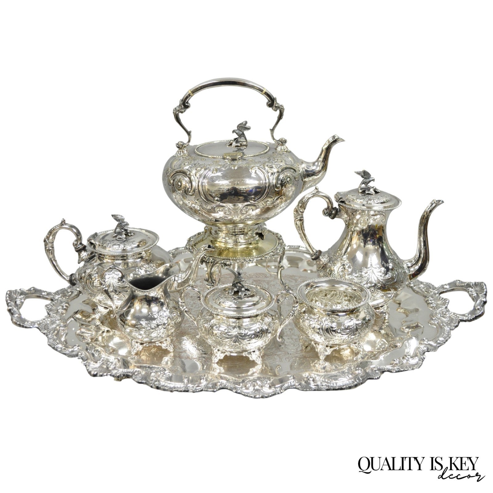 Antique John Turton Sheffield England Victorian Silver Plated Tea Set - 7 Pc Set