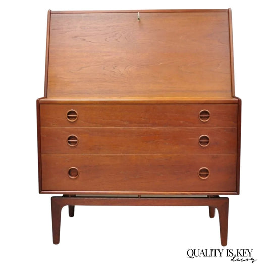 Mid Century Danish Modern Arne Hovmand Olsen MK Teak Drop Front Secretary Desk