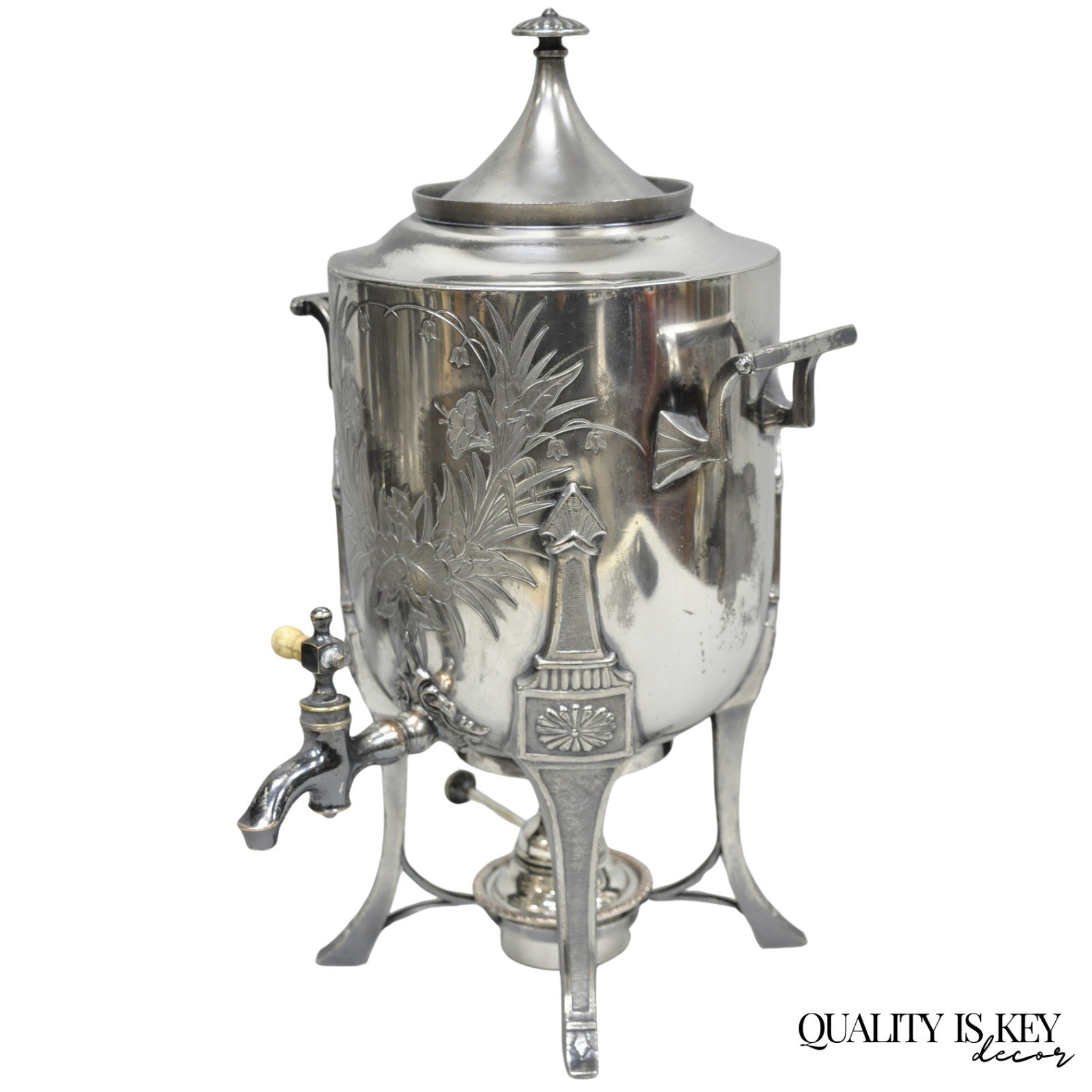 Antique Victorian Silver Plated Floral Engraved Coffee Samovar by Lucius Hart