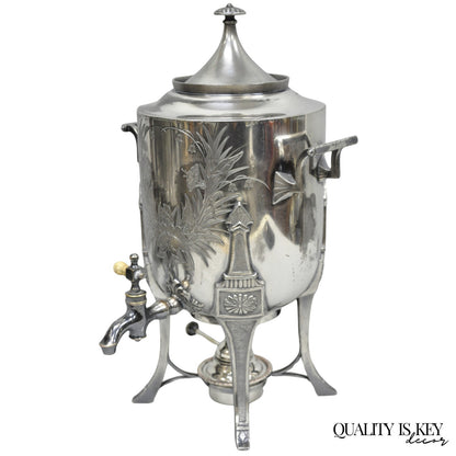 Antique Victorian Silver Plated Floral Engraved Coffee Samovar by Lucius Hart